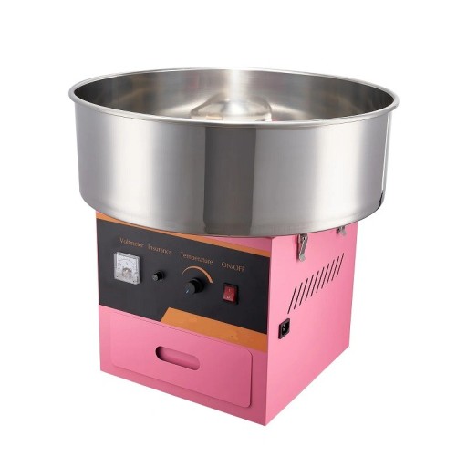 Lyserød elektrisk candyflossmaskine med målebæger 1000 W 220 V Candyflossmaskine med skål i rustfrit stål og temperaturkontrol 48,5 x 50 cm