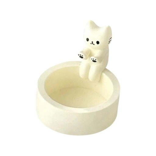 Lysestage med en kat, der varmer sine poter, 6x6 cm dekorativ lysestage lavet af harpiks