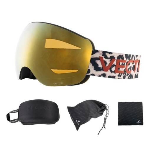 Lyžařské brýle 19,0 x 10,5 cm UV400 Unisex Polykarbonát Nemlžící 13% Béžové Leopardí vzor Vector Pevné pouzdro Hadřík