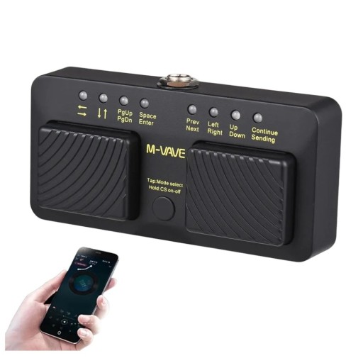 M-VAVE CUBE turner pro bezdrátový pedál 110 x 53 x 28 mm Bluetooth ovladač pro listování not 7 režimů USB-C dobíjecí spínač