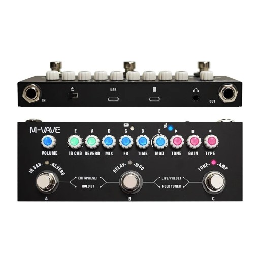 M-Vave multiefectpedaal voor elektrische gitaar Metalen behuizing Oplaadbare effectprocessor met versterkersimulatie en 8 IR cabinets