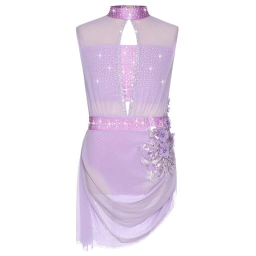Maatpak voor meisjes zonder mouwen met steentjes en een hoge hals, asymmetrische snit, polyester nylon elastaan, voor kunstschaatsen en dans