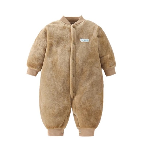 Macacão de Inverno e Primavera para Bebés Macacão de Flanela de Pelúcia Castanho Roupa Macia para Crianças em Poliéster para Meninos