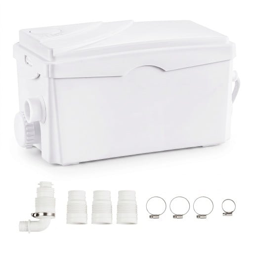 Maceratorpomp 350 W Doorstroom 6000 l/h Opvoerhoogte 7 m 3 waterinlaten Witte Afvalwaterpomp voor afvalwater uit badkamer en keuken