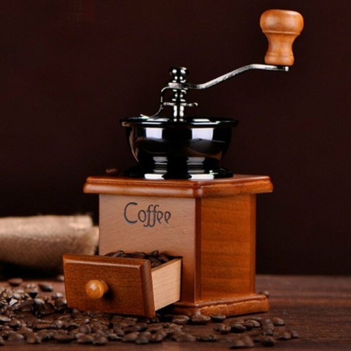 Macina caffè manuale in stile retrò con coltello in ceramica Armadietto di legno con cassetto per caffè macinato Ciotola metallica e manovella 9,5 x