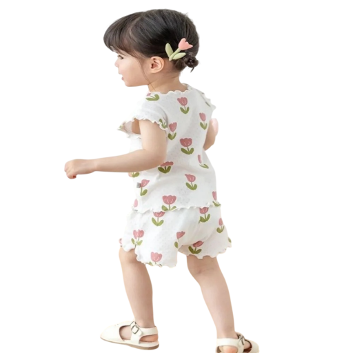 Mädchen Sommer Set T-Shirt mit kurzen Ärmeln und Gummihosen Weiße Kombination mit Blumenmuster für den Sommer