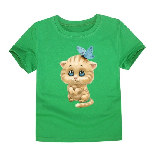 Mädchen-T-Shirt mit einer süßen Katze – 12 Farben