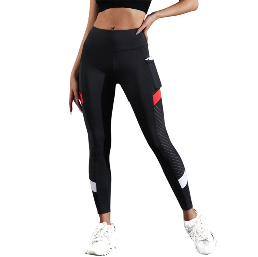 Magas derekú, hálós jóga leggings, hasformáló oldalsó zsebekkel, elasztikus sportleggings áttetsző oldalsó panelekkel