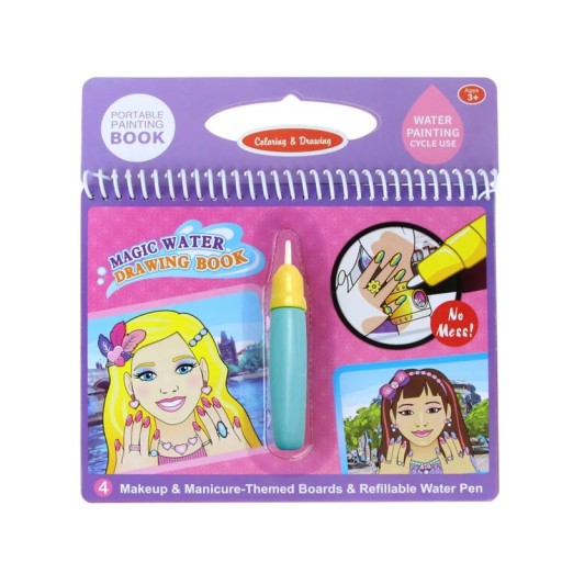 Magical Water Colouring Book with Princesses and Make-Up Reusable Drawing 19x20 cm Paper Pink Purple Book with Pen