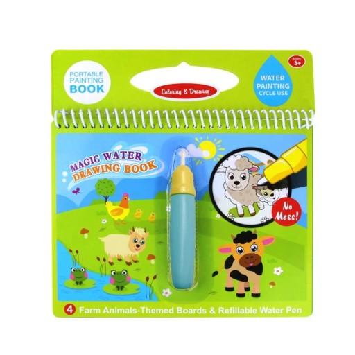 Magische waterkleurboek met boerderijdieren herhaaldelijk tekenen 19x20 cm papieren groene boek met pen voor kinderen