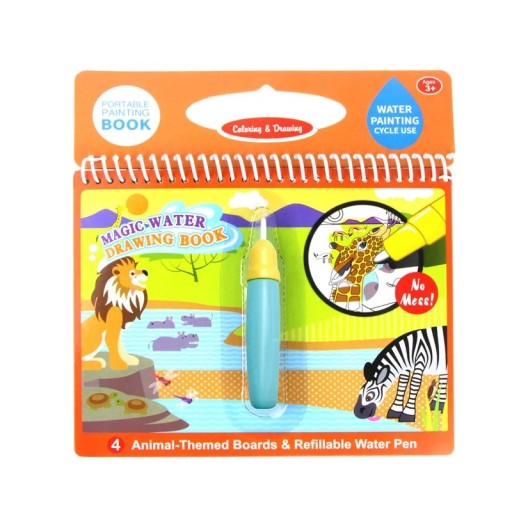 Magische waterkleurboek met safari dieren herhaaldelijk tekenen 19x20 cm papieren oranje boek met pen voor kinderen