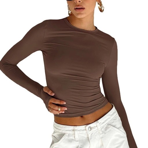 Maglietta da donna a maniche lunghe Top aderente ed elastico fino alla vita Abbigliamento alla moda per il tempo libero Maglietta elegante per outfit quotidiani