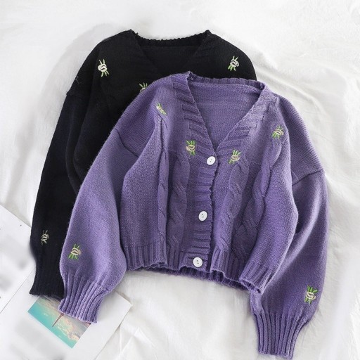 Maglione corto da donna con ricamo di rose