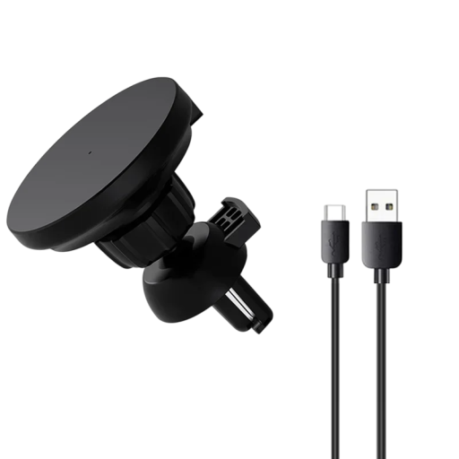 Magneettinen langaton autolaturi 30 W pidikkeellä ja USB A - USB C -kaapelilla, 1 m pikalataus, vahva magneetti, 360° nivelellä varustettu