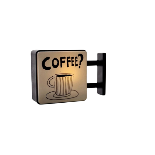 Magnetă luminoasă Coffee, tablă cca 4 cm, iluminare LED albă, mini tablă decorativă magnetică cu cană pentru frigider
