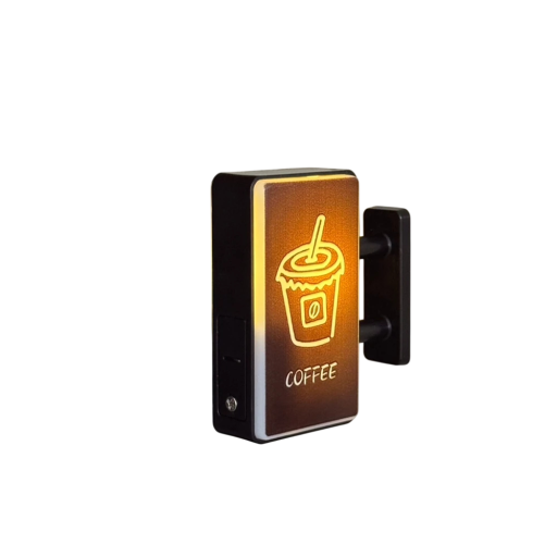 Magnetă luminoasă cu mesaj Coffee cca 4 cm cu iluminare LED, decorativă, mini tablă magnetică pentru frigider și suprafețe metalice