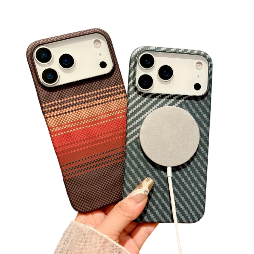 Magnetic Wireless Case for iPhone 17 Pro Luxury Carbon Texture Ultra-Thin Protective Cover Sturdy Design with Magnet