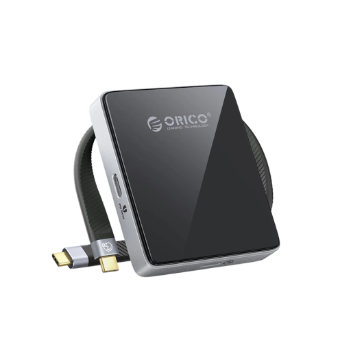 Magnetický box na M.2 NVMe SSD ORICO AP42F s nabíjecím portem PD 100W USB-C 10 Gb/s a čtečkou TF a SD karet pro iPhone i notebook