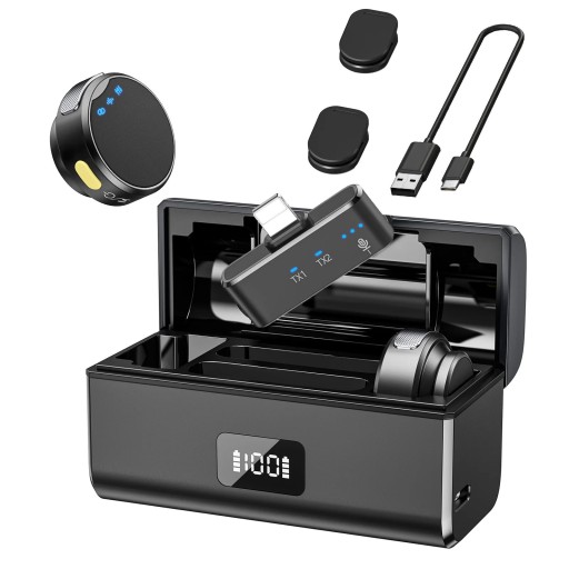 Magnetische draadloze microfoon Lightning voor iPhone Bereik van 100 m Batterijduur van 6+23 uur Ruisonderdrukking Nagalmbewaking Oplaadcassette
