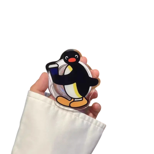 Magnetische telefoonhouder voor iPhone 12 tot 16 Plastic standaard met een pinguïn met bekertje Stijlvolle houder