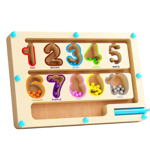 Magnetisches Holzlabyrinth 23 x 16 cm, Lernspielzeug für Kinder, Sortieren farbiger Perlen, Zahlenspiel, Montessori-Hilfe