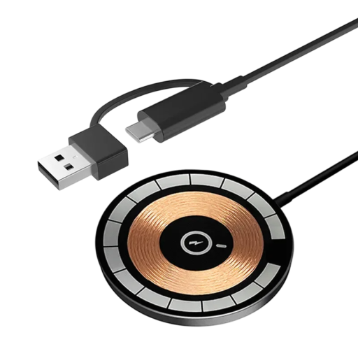 Magnetisk stativ til trådløs opladning 30W hurtigoplader USB-port snap-on adapter USB A–USB C kabel USB C mobiltelefon QC 3.0