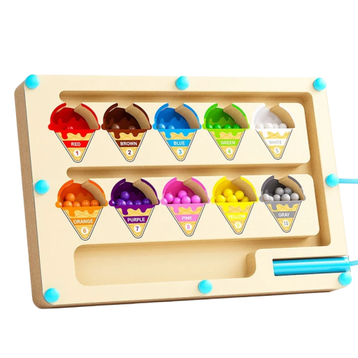 Magnetisk trälabyrint 23 x 16 cm pärlsorteringsspel för barn Motorleksak med glassmotiv Montessoripedagogiskt verktyg