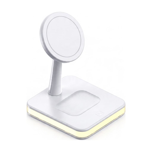 Magnettinen langaton laturi 2 in 1 15 W yö LED-valolla Kääntyvä teline iPhonelle ja AirPods-kuulokkeille yöpöydällä