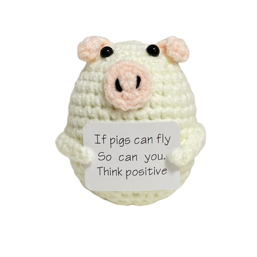 Maialino all'uncinetto per energia positiva Decorazione artigianale con frase motivazionale Regalo originale per la fortuna Amuleto per il buon umore