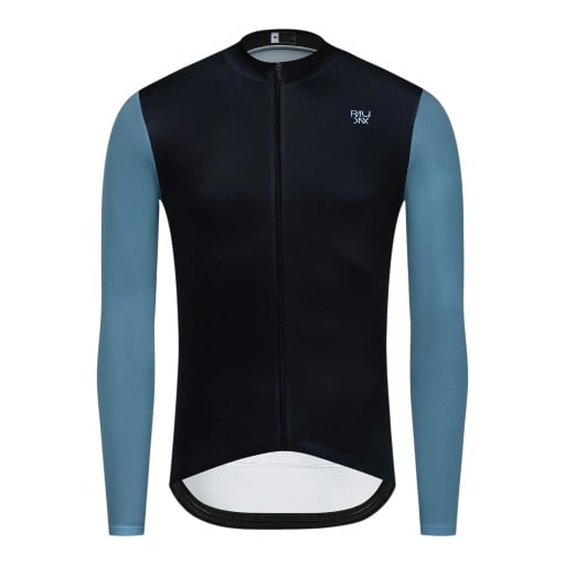 Maillot de cyclisme à manches longues avec zip sur toute la longueur, manches de couleur contrastante et col montant pour vélo de route
