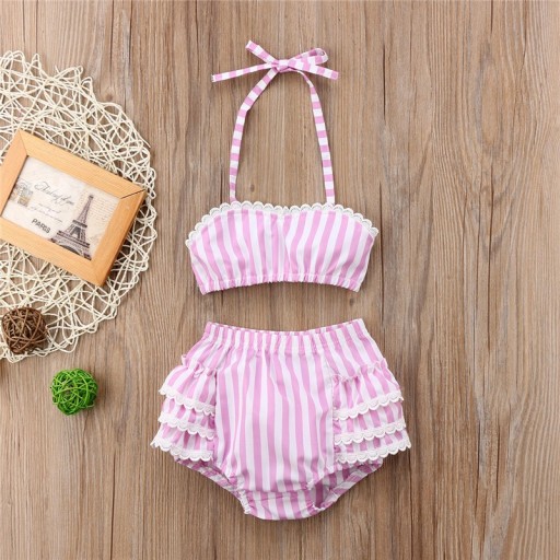 Maillots de bain deux pièces pour filles - Rose et blanc