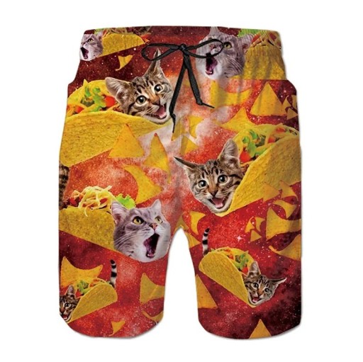 Maillots de bain pour garçons en polyester avec imprimé de chats et tacos à cordon de serrage Maillots d'été pour la mer et la piscine Coupe confortable