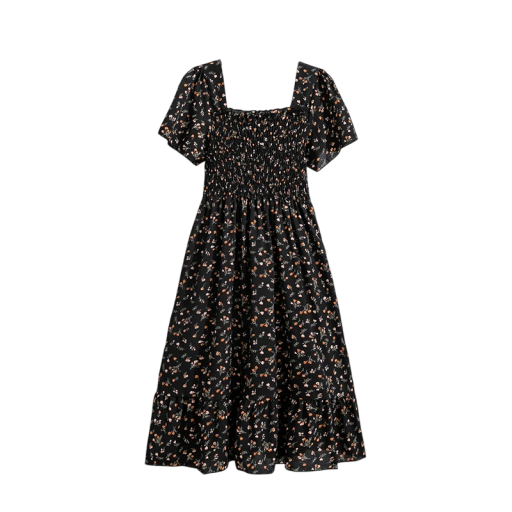 Μακριά λουλουδάτα φορέματα με φουσκωτό μπούστο και φούστα με βολάν Ρομαντικά καλοκαιρινά φορέματα με κοντά μανίκια και τετράγωνη λαιμόκοψη