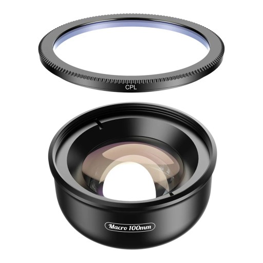 Makroobjektiv für Mobiltelefone 100 mm mit polarisiertem CPL-Filter 37 mm und universellem Clip Schwarz Für detailreiche Fotos ohne störende