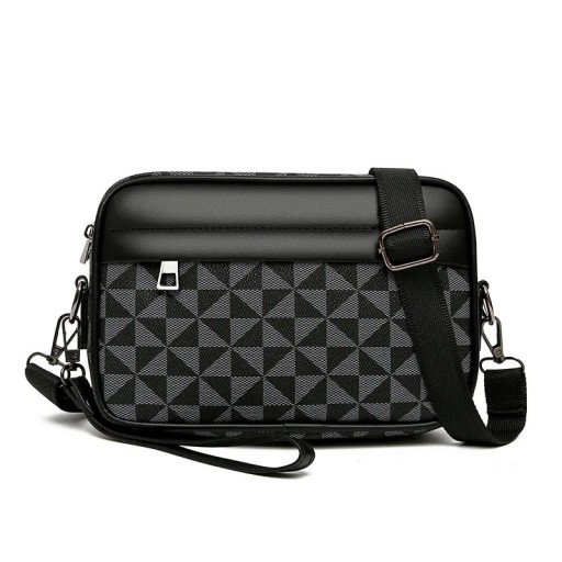 Mala crossbody masculina 24×14×5 cm Mala de negócios de luxo em pele sintética Mala elegante para telefone Padrão de quadrados Acessório