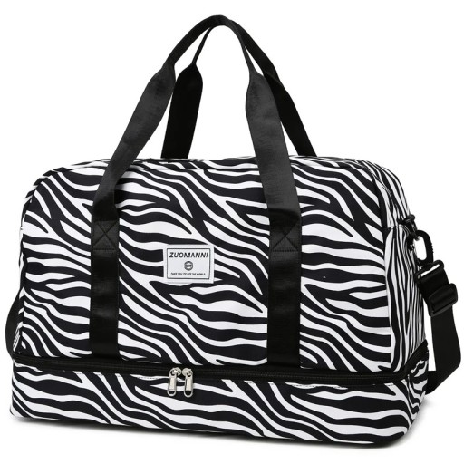 Mala de viagem desportiva feminina 49 x 24,5 x 32 cm Mala espaçosa e resistente com estampado de zebra Mala para o ginásio para o fim de semana Viagens e lazer