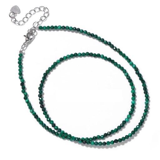 Malachite Bead Necklace 2 mm Length 40 cm Adjustable Green Chain in Silver Colour Zinc Alloy For Women and Men