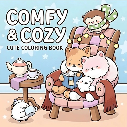 Malbuch Comfy & Cozy mit niedlichen Tieren 20×20 cm Märchenbuch zum Ausmalen mit dem Thema häusliche Gemütlichkeit für Kinder und Erwachsene
