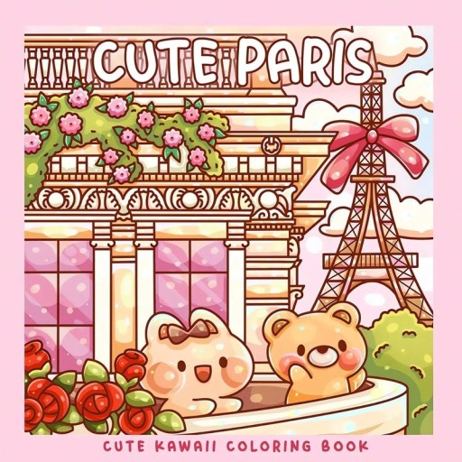 Malbuch Cute Paris mit gezeichneten städtischen Motiven 40 Seiten 21,3 x 21,3 cm Papierausmalen einfach für Kinder und Erwachsene