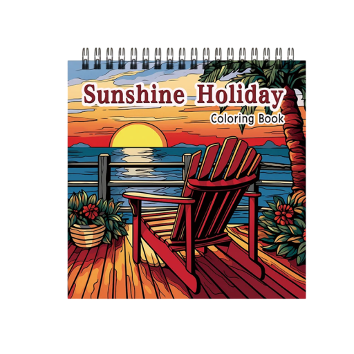 Malbuch Sunshine Holiday mit Ringbindung, Block mit 30 Blättern im Motiv einer Sommerterrasse am Meer und Sonnenuntergang zum Zeichnen