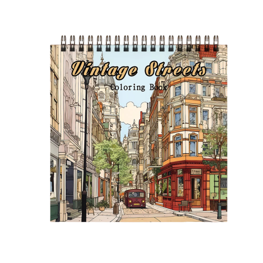 Malbuch Vintage Streets mit Ringbindung 21 × 21 cm 30 Seiten Block mit Motiven historischer Straßen zum Zeichnen und Ausmalen