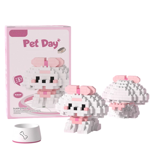 Malteserhund byggesæt 6,8 x 5,2 x 5,4 cm 235 stk. Børns mini hundebyggesæt sødt dyrebyggesæt kreativt legetøj til børn