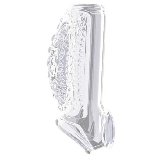 Manga de silicone para pénis com superfície texturizada em estilo de dorso de crocodilo e pega para os testículos em estilo de anel de constrição