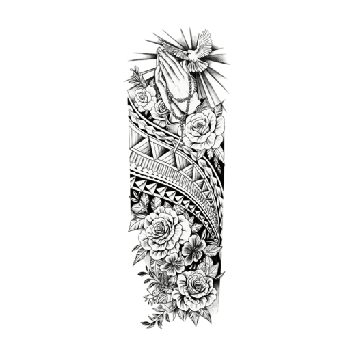 Manga de tatuaje temporal resistente al agua 48 x 17 cm Paloma Rosario Rosa Estilo moderno y elegante Motivo realista Dura hasta 15 días Fácil aplicación