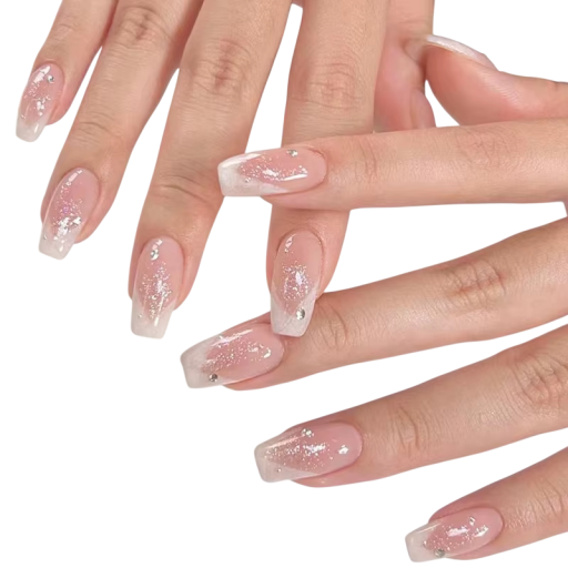 Manicura francesa clássica 24 pcs unhas artificiais formato quadrado efeito brilhante arte de unhas em casa aparência elegante