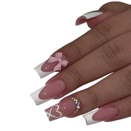 Manicure francese quadrata 24 pezzi Unghie artificiali indossabili con colla e lima Set fai da te per uso domestico e salone