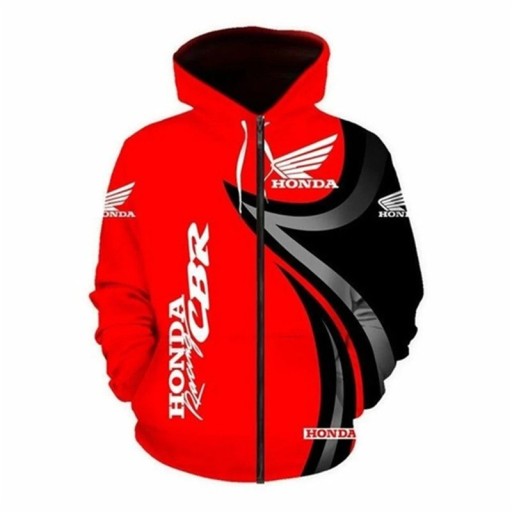 Männlicher roter Kapuzenpullover mit Reißverschluss und Taschen Stylischer Sportpullover aus Polyester für Honda-Fans Bequeme Kleidung für Autofahrer