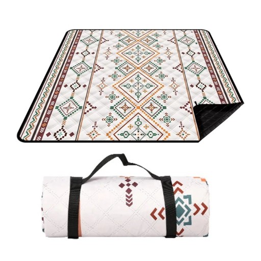Manta de picnic con diseño étnico 200 x 200 cm plegable con asa para transporte y parte inferior oscura para picnic, camping y naturaleza