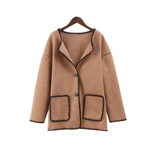 Manteau de printemps pour femmes avec boutons et bord noir