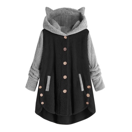 Manteau en peluche pour femmes avec oreilles de chat
